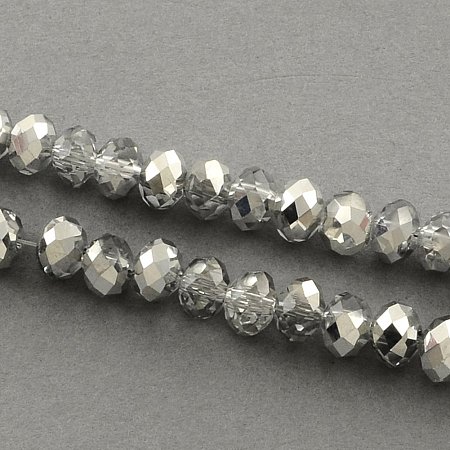 NBEADS 10 Strands Half Plated Faceted Abacus Silver Glass Bead Strands with 2x2mm,Hole: 0.8mm,about 200pcs/strand