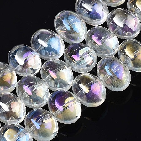 Honeyhandy Electroplate Glass Beads Strand, AB Color, Oval, Clear AB, 10.5~11.5x14x10mm, Hole: 1mm, about 57~59pcs/strand, 24.41 inch~ 25.20 inch(62~64cm)
