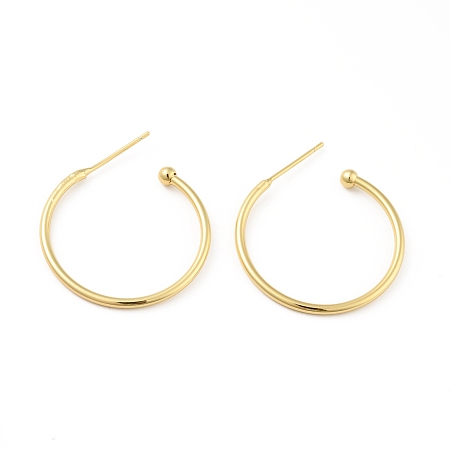 Honeyhandy Brass Ring Stud Earrings, Half Hoop Earrings for Men Women, Real 18K Gold Plated, 25.5x1.5~3mm, Pin: 0.7mm