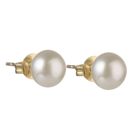 Honeyhandy Natural Pearl Rondelle Stud Earrings, 304 Stainless Steel Earring Post, Golden, White, 7~7.5mm, Pin: 0.7mm