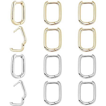 NBEADS 6 Pairs 12 Gauge Brass Huggie Hoop Earrings, 2 Colors Thin Oval Hoop Earrings Small Huggie Hoop Earrings for Earrings, 15.5x11.5x2mm