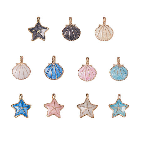 PandaHall Elite 24pcs Seashell Starfish Charms Starfish Metal Beads, 20pcs Seashell Golden Tone Alloy Enamel Pendants for Jewelry Making and Crafting, 11 Colors