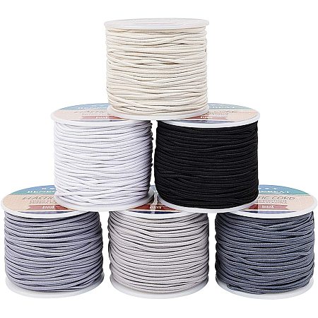 BENECREAT 2mm Mixed Color Elastic Cord 6 Rolls 50 Yard Stretch Thread Beading Cord Fabric Crafting String Rope for DIY Crafts Bracelets Necklaces