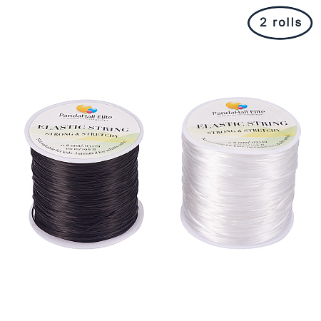 PandaHall Elite 2 Rolls 0.8mm Black & White Elastic Stretch String Cord Polyester Jewelry Bracelet Making Beading Thread (about 60m/Roll)