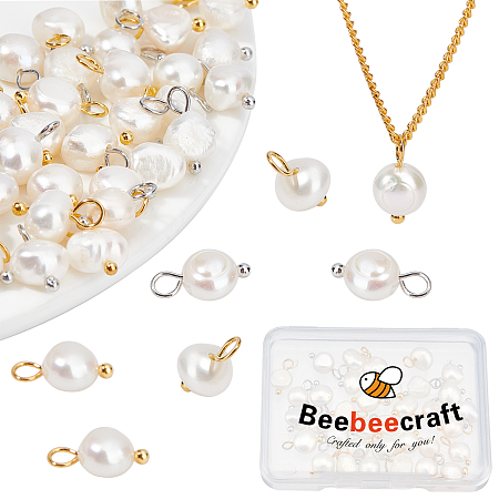 Beebeecraft 40Pcs 2 Colors Freshwater Pearl Charms Baroque Natural Irregular White Pearl Dangle Drop Charms Pendant for DIY Bracelet Necklace Jewelry Making