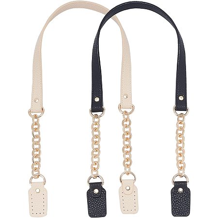 CHGCRAFT 2Pcs Iron Bag Strap Chains with PU Leather Chain Strap Handbag Chains for Shoulder Cross Body Sling Purse Handbag Perfect for DIY Purse Replacement