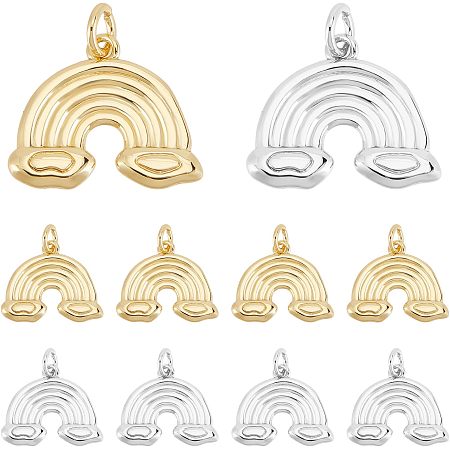 SUPERFINDINGS 12Pcs 2 Colors Rack Plating Brass Pendants Rainbow Cloud Charm Plating Brass Pendants with Jump Rings for Jewelry Making Hole: 3mm