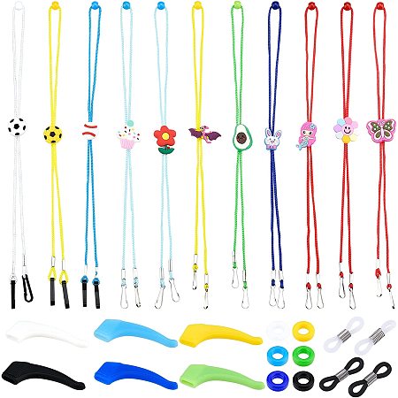 NBEADS 13 Pcs Eyeglasses String Holder Straps, Anti-slip Glasses Retainers Adjustable Safety Eyewear Rope with 40 Eyeglass Holders and 12 Pairs Eyeglasses Ear Grip for Most Sunglasses Reading Glasses