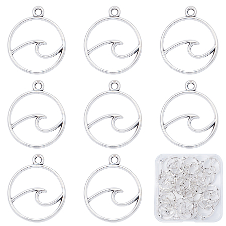 SUNNYCLUE Tibetan Style Alloy Pendants, Flat Round with Wave, Antique Silver, 23x20x2mm, Hole: 2mm, 30pcs/box