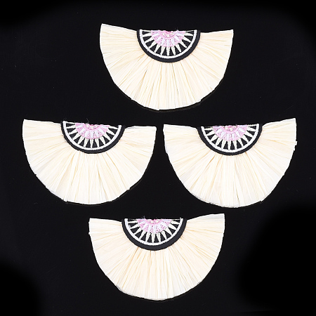 Raffia Decoration Accessories, with Cotton, Fan Shaped, Bisque, 41~42x68~69x6mm