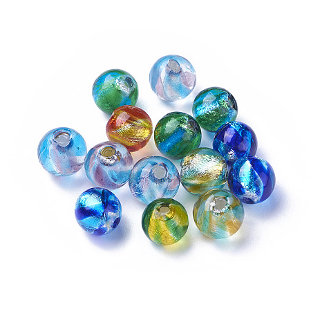 ARRICRAFT Handmade Silver Foil Lampwork Beads, Round, Mixed Color, 10~13mm, Hole: 1.6mm