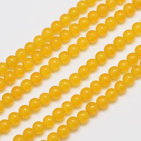 Honeyhandy Natural & Dyed Malaysia Jade Bead Strands, Imitation Yellow Aventurine, Round, Gold, 4mm, Hole: 0.8mm, about 92pcs/strand, 15 inch