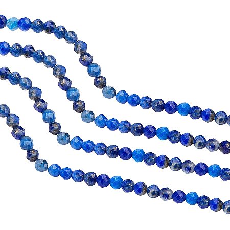 Arricraft About 350 Pcs 2mm Faceted Nature Stone Beads, Nature Lapis Lazuli Round Beads, Gemstone Loose Beads for Bracelet Necklace Jewelry Making (Hole: 0.5mm)