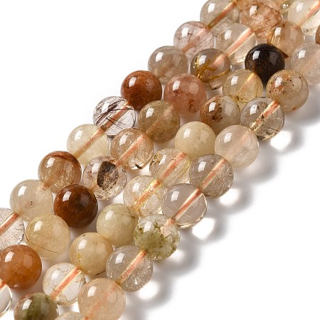 Natural Rutilated Quartz Beads Strands, Round, 8mm, Hole: 0.9mm, about 50pcs/strand, 15.31''(38.9cm)