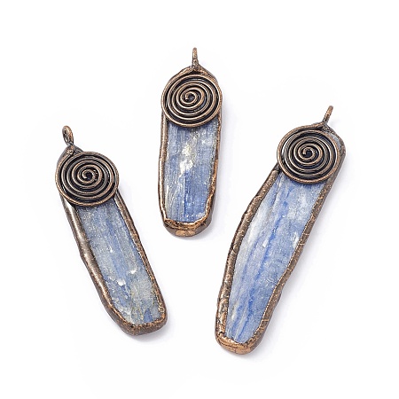 Honeyhandy Natural Kyanite/Cyanite/Disthene Quartz Big Pendants, Oval Charms, with Red Copper Plated Tin Findings, 45~62x13.5~15x5~6mm, Hole: 2mm