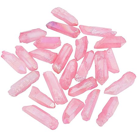 CHGCRAFT 23Pcs Electroplated Natural Quartz Crystals Raw Quartz Crystal Points Loose Beads for Jewelry Making Titanium Coated Polished Raw Quartz Points Beads Pink