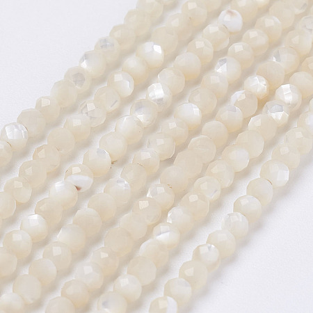 ARRICRAFT Natural Shell Beads Strands, Round, Faceted, Round, 2mm, Hole: 0.5mm, about 260pcs/strand, 15.7 inches(40cm)