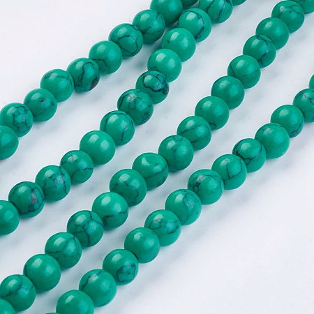 Honeyhandy Imitation Synthetic Turquoise Bead Strands, Dyed, Round, Green, 6~6.5mm, Hole: 1mm, about 67pcs/strand, 15.74 inch