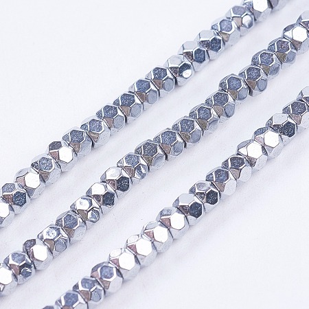 Honeyhandy Electroplate Non-Magnetic Synthetic Hematite Beads Strands, Faceted, Round, Platinum Plated, 3x2mm, Hole: 0.5mm, about 198pcs/strand, 15.5 inch(39.5cm)