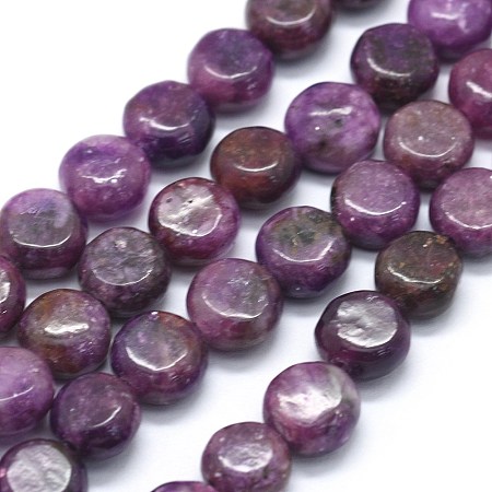 Honeyhandy Natural Lepidolite/Purple Mica Stone Beads Strands, Spodumene Beads, Flat Round, 8x4.5mm, Hole: 1mm, about 52pcs/strand, 15.9 inch(40.5cm)