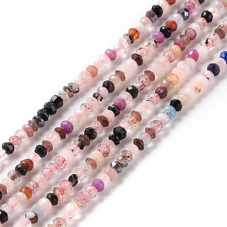 Natural Mixed Stone Beads Strands, Faceted, Rondelle, 3x2mm, Hole: 0.6mm, about 185pcs/strand, 15.35 inch(39cm)