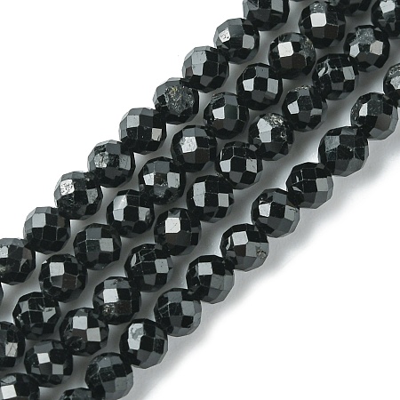 Honeyhandy Natural Black Tourmaline Beads Strands, Faceted, Round, 4mm, Hole: 0.8mm, about 94pcs/strand, 15.35 inch(39cm)