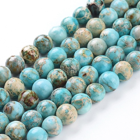 Honeyhandy Natural Imperial Jasper Beads Strands, Dyed, Round, Turquoise, 8mm, Hole: 2mm, about 50pcs/strand, 15.16 inch(38.5cm)
