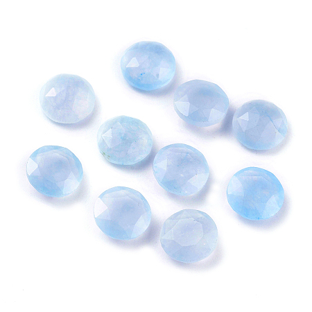 Honeyhandy Natural Jade Cabochons, Faceted, Flat Round, 10x4.5mm