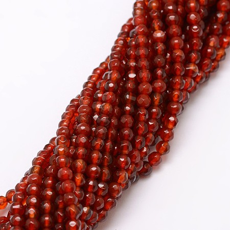 Honeyhandy Natural Agate Bead Strands, Dyed, Faceted, Round, Dark Red, 4mm, Hole: 0.8mm, about 90~92pcs/strand, 14 inch