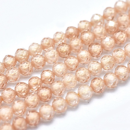 Honeyhandy Cubic Zirconia Bead Strands, Round, Faceted, PeachPuff, 2mm, Hole: 0.2mm, about 14.96 inch(38cm), 184pcs/strand