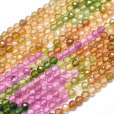 Honeyhandy Natural Tourmaline Beads Strands, Faceted, Round, Mixed Color, 2.5mm, Hole: 0.5mm, about 158pcs/strand, 15.55 inch(39.5cm)