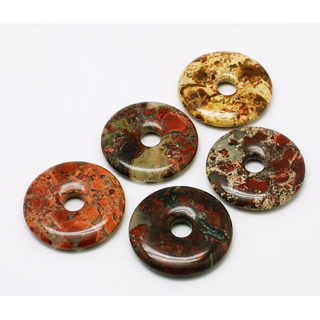 Donut/Pi Disc Natural Gemstone Pendants, Mahogany Obsidian, Donut Width: 12mm, 30x5mm, Hole: 6mm