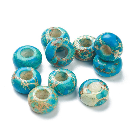 Honeyhandy Natural Imperial Jasper European Beads, Large Hole Beads, Dyed, Rondelle, Dark Turquoise, 14~14.5x10mm, Hole: 4.5~5mm