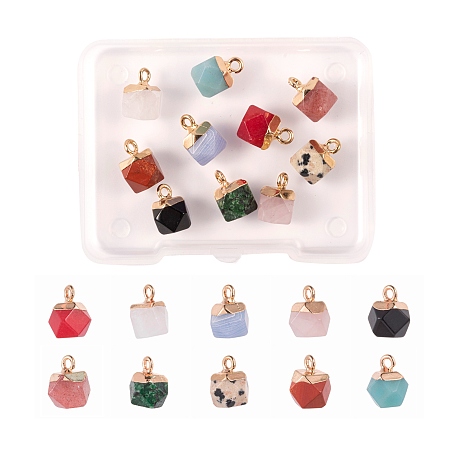 Arricraft 10Pcs/Box 10 Styles Electroplate Mixed Gemstone Charms, with Golden Iron Findings, Faceted, Star Cut Round, 1pc/style