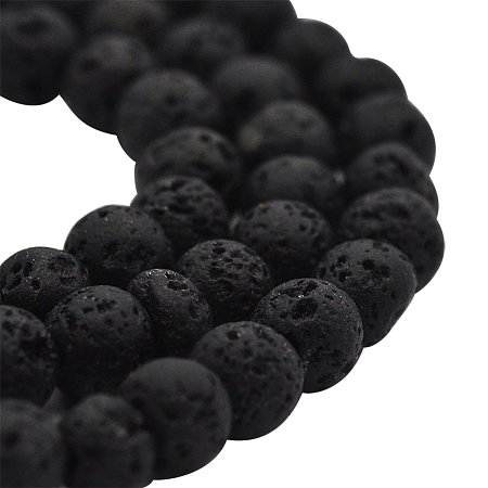 NBEADS 20 Strands Natural Lava Round Bead Strands, Lava, 4mm, Hole: 1mm; about 94pcs/strand, 15.7
