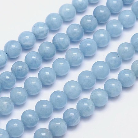 Honeyhandy Nature Aquamarine Round Bead Strands, Grade AAA, 8mm, Hole: 1mm, about 48pcs/strand, 15.5 inch