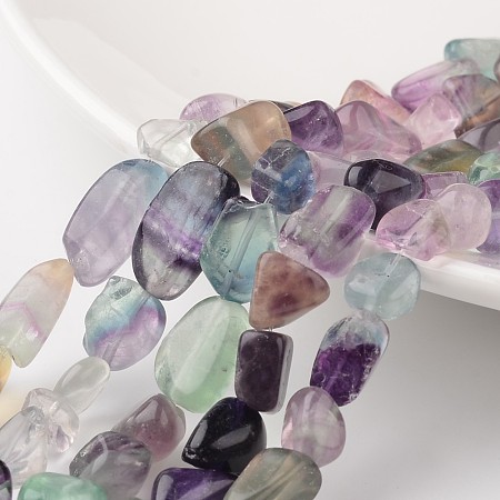 Honeyhandy Chip Natural Fluorite Bead Strands, 9~15x8~12x5~8mm, Hole: 1mm, about 15.7 inch