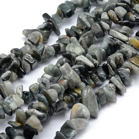 Honeyhandy Natural Hawk's Eye Beads Strands, Eagle Eye Stone, Chip, 5~8mm, Hole: 1mm, about 33 inch(84cm)