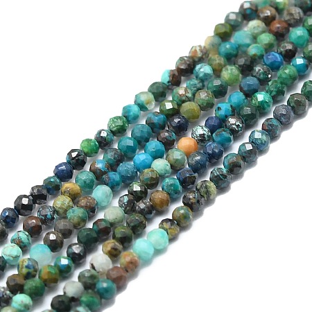 Honeyhandy Natural Chrysocolla Beads Strands, Faceted, Round, 2mm, Hole: 0.5mm, about 215pcs/strand, 15.16''~15.55''(38.5~39.5cm)