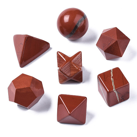 Honeyhandy Natural Red Jasper Beads, No Hole/Undrilled, Chakra Style, for Wire Wrapped Pendant Making, 3D Shape, Round & Cube & Triangle & Merkaba Star & Bicone & Octagon & Polygon, 13.5~21x13.5~22x13.5~20mm