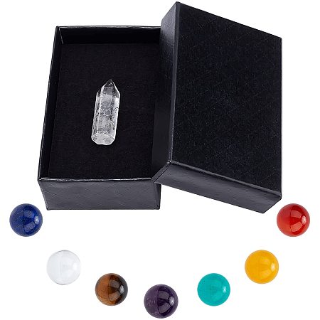 SUNNYCLUE 1 Box 7Pcs Chakra Crystal Gemstone Beads Gift Kit Healing Reiki Energy Therapy Yoga Decoration No Hole Polished Sphere Ball & White Crystal for Meditation Stress Relief