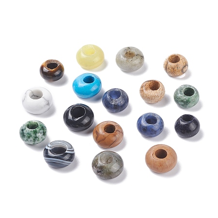 ARRICRAFT Mixed Gemstone European Beads, Large Hole Beads, Rondelle, 11~14x7.5~8mm, Hole: 5.8~7.3mm
