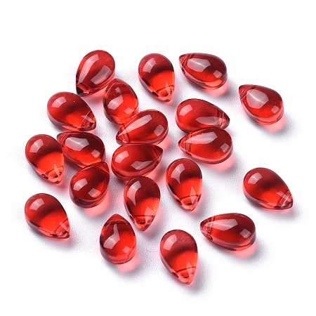 Honeyhandy Transparent Glass Beads, Top Drilled Beads, Teardrop, Red, 9x6x5mm, Hole: 1mm