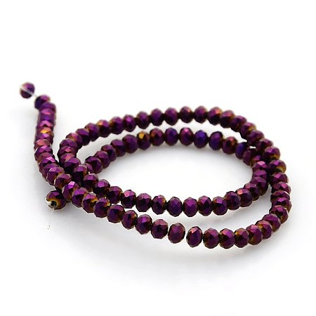 NBEADS 1 Strand Full Purple Plated Faceted Abacus Glass Beads Strands with 3.5x2.5mm,Hole:1mm,about 100pcs/strand