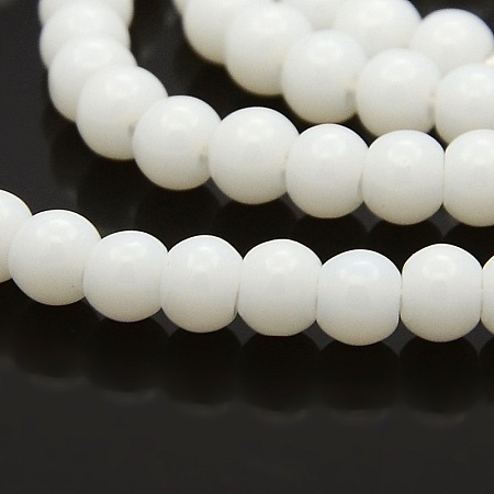 Honeyhandy Round Glass Beads Strands, White, 4mm, Hole: 1mm, about 105pcs/strand, 15.7 inch