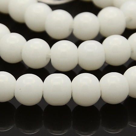 Honeyhandy Round Glass Beads Strands, White, 6mm, Hole: 1mm, about 69pcs/strand, 16.1 inch