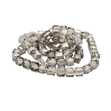 NBEADS 1 Strand Half Silver Plated Clear Faceted Cube Glass Beads Strands with 6x6x6mm,Hole: 1mm,about 100pcs/strand