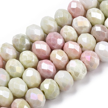 Honeyhandy Faceted Electroplated Glass Beads Strands, AB Color Plated, Abacus, Pale Goldenrod, 8~8.5x6~6.5mm, Hole: 1.4mm, about 66~67pcs/strand, 15.35 inch~16.57 inch(39~41.1cm)