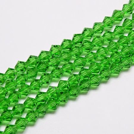 Honeyhandy Imitate Austrian Crystal Bicone Glass Beads Strands, Grade AA, Faceted, Spring Green, 3x3mm, Hole: 1mm, about 120~125pcs/strand, 14.8 inch