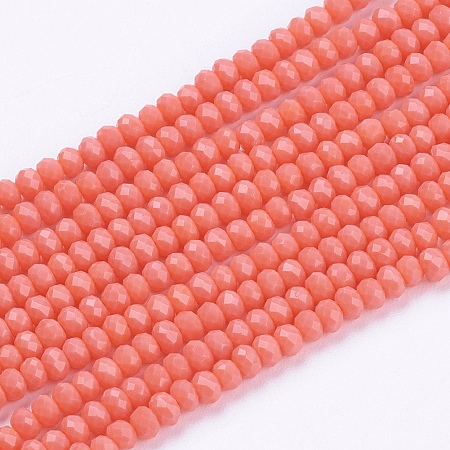 Honeyhandy Opaque Solid Color Glass Bead Strands, Imitation Jade, Faceted, Rondelle, Salmon, 3x2mm, Hole: 0.8mm, about 185~190pcs/strand, 15.5~16 inch(39.3~40.6cm)